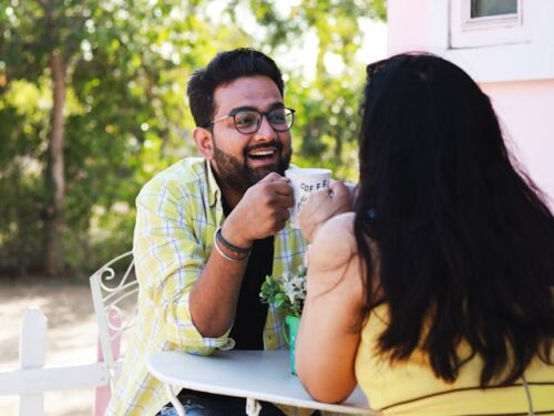 man and woman on coffee date